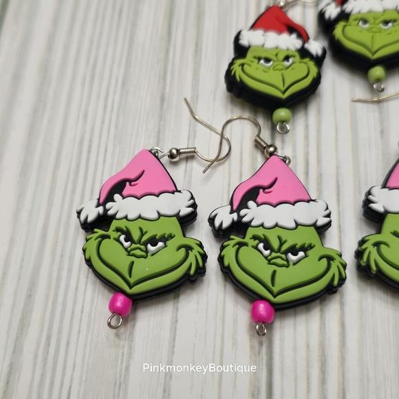 Grinch Silicone Beaded Dangle Earrings - Picture 4 of 6